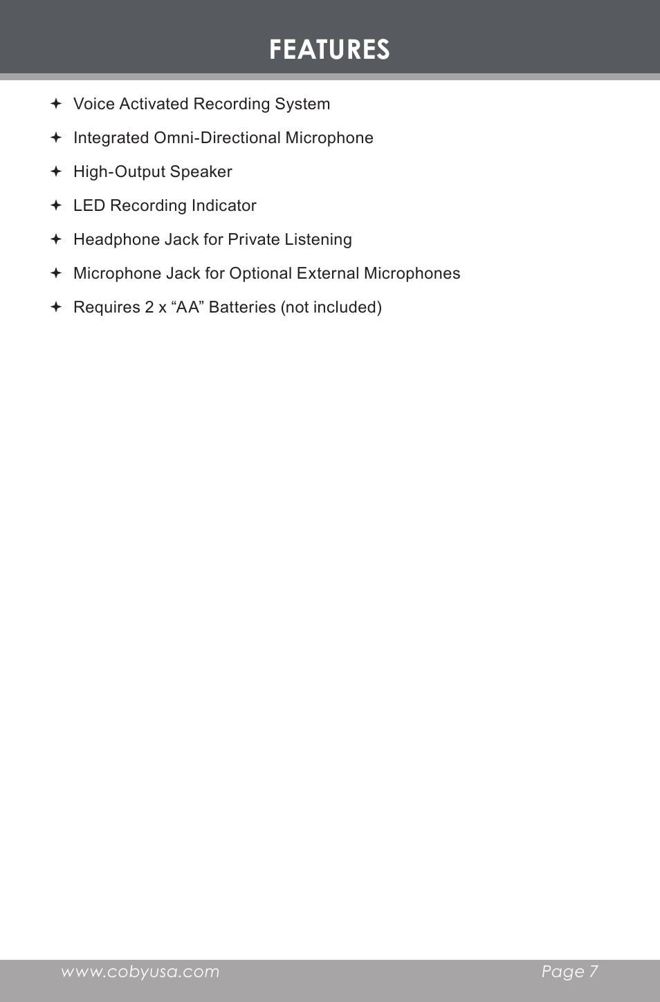 Features | COBY electronic CX-R60 User Manual | Page 7 / 16