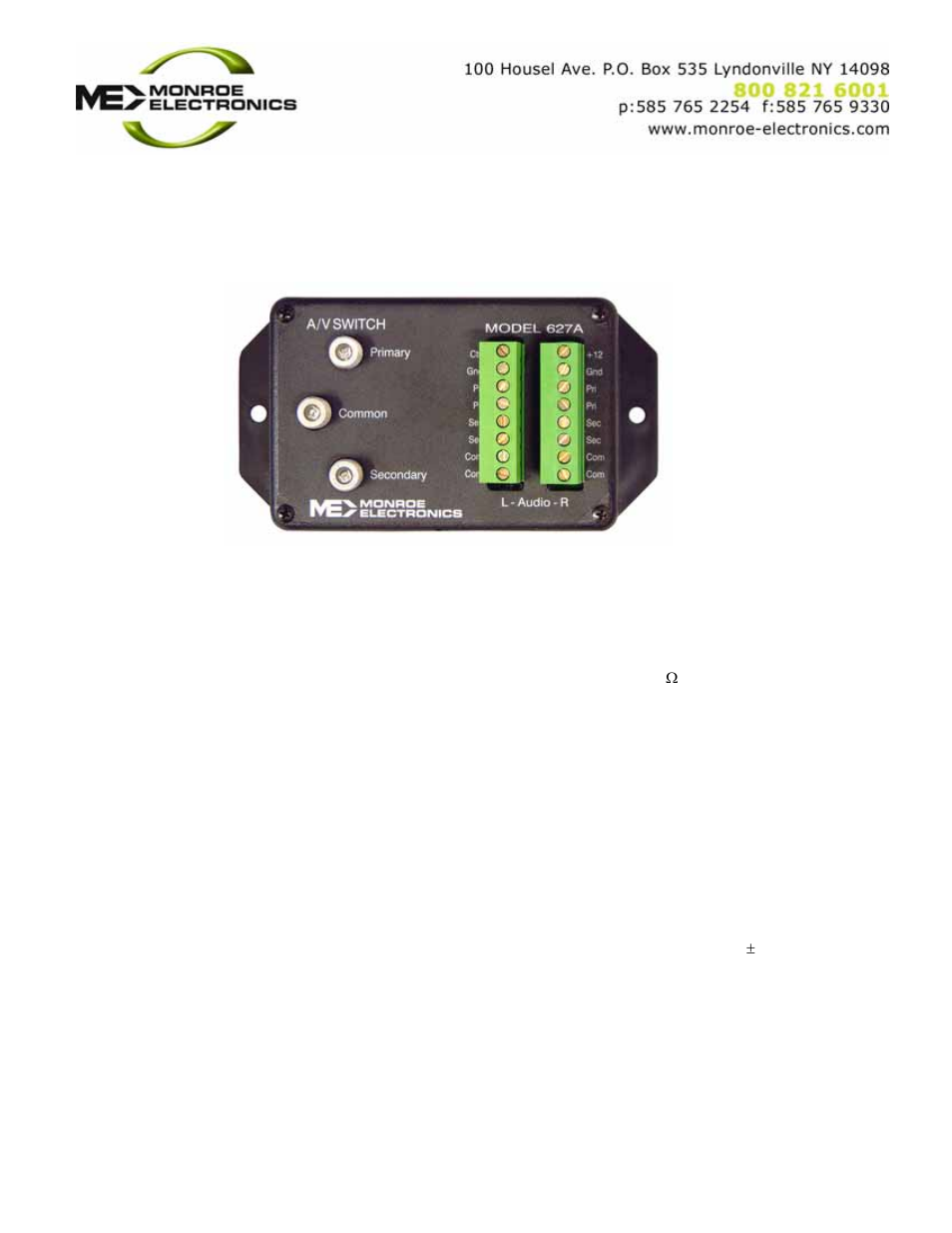 Monroe Electronics 627A User Manual | 2 pages