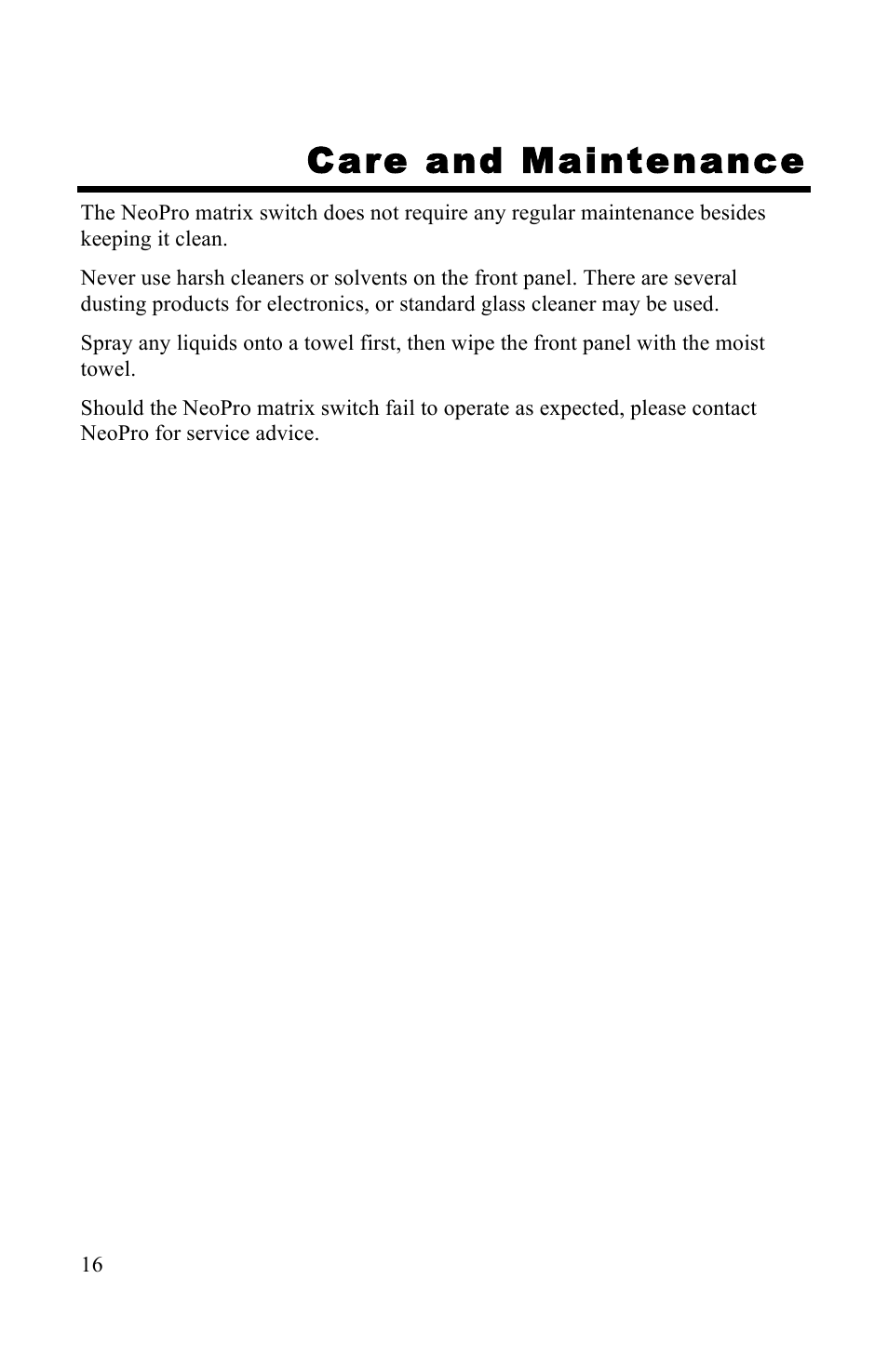 Care and maintenance | NeoPro Vandenberg User Manual | Page 16 / 20