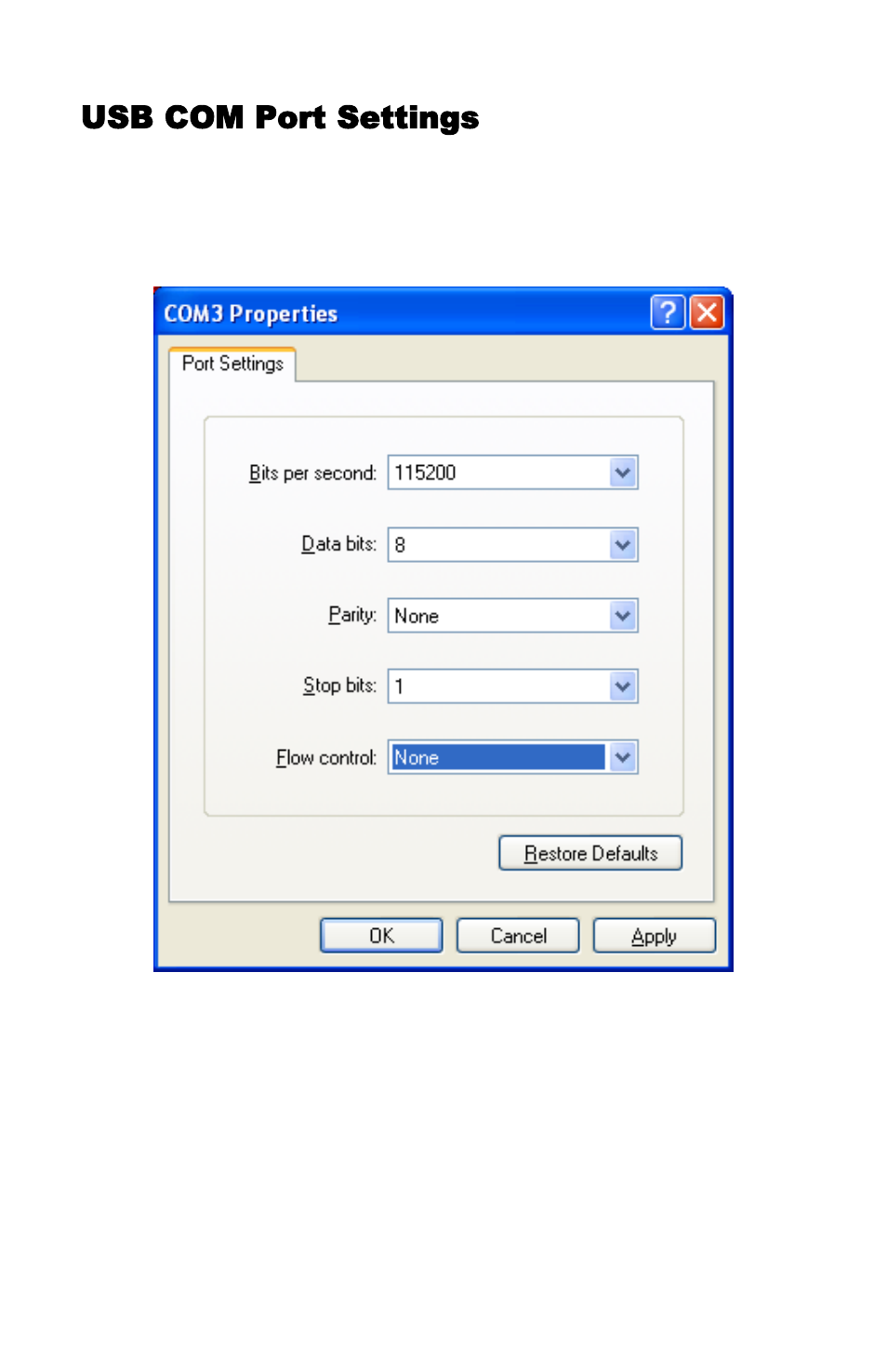 Usb com port settings | NeoPro Tahoe-Veo User Manual | Page 38 / 44