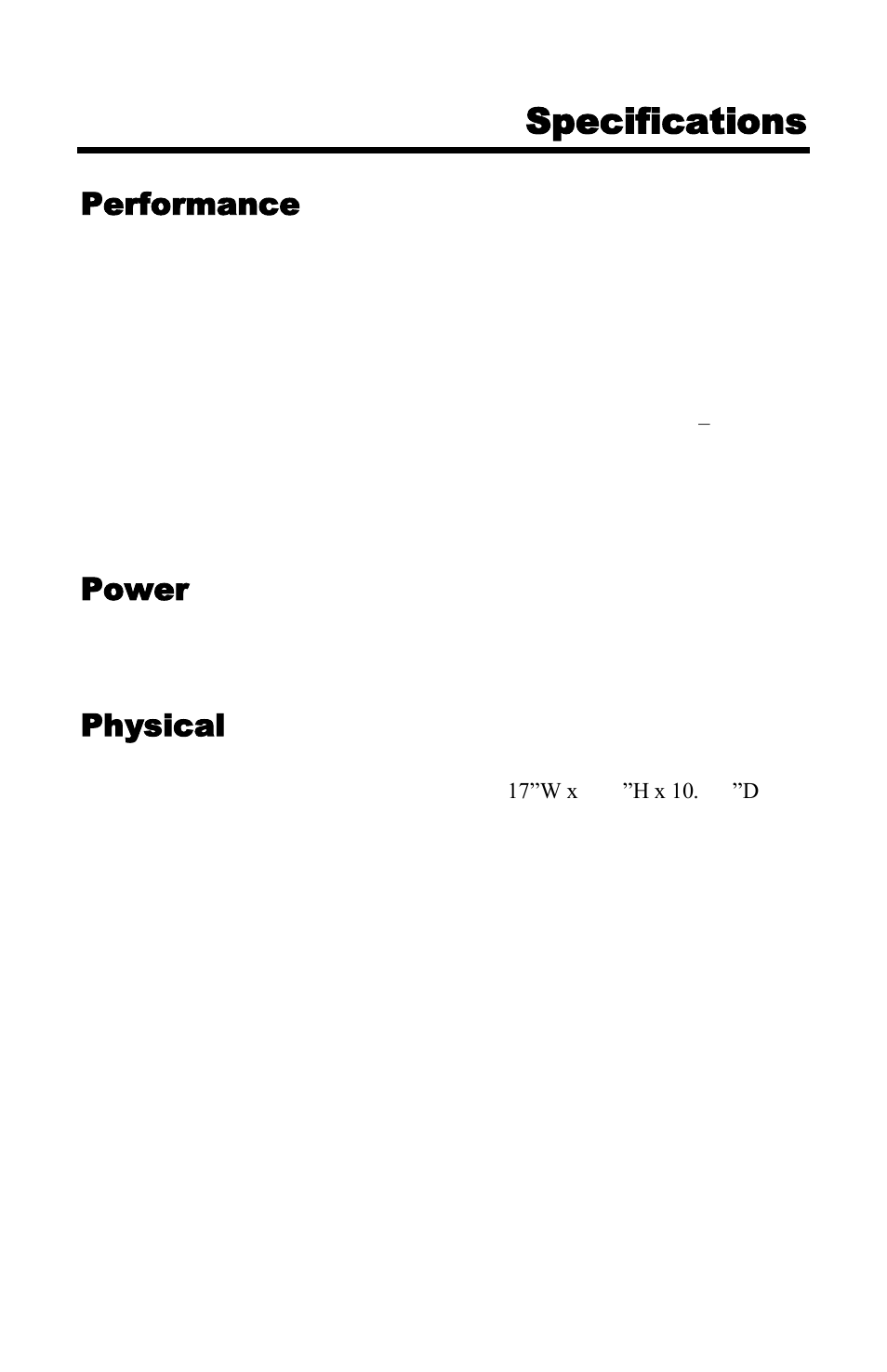 Specifications, Performance, Power | Physical | NeoPro Tahoe-Veo User Manual | Page 41 / 44