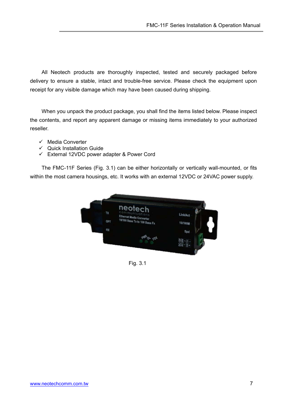 3) installation | Neotech Communications FMC-11F User Manual | Page 7 / 18