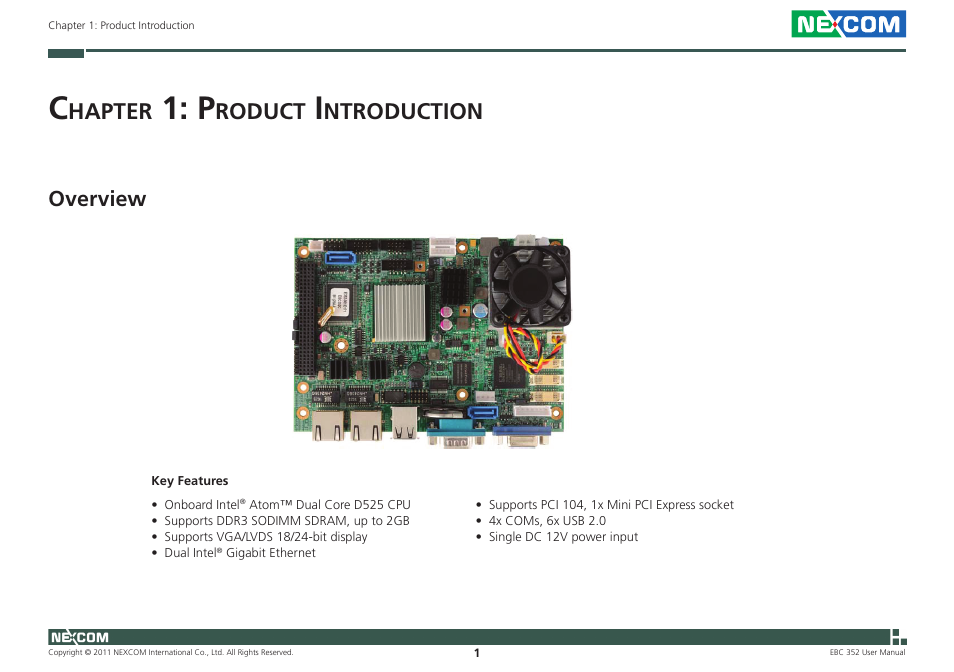 Hapter, Roduct, Ntroduction | Overview | NEXCOM EBC 352 User Manual | Page 14 / 68