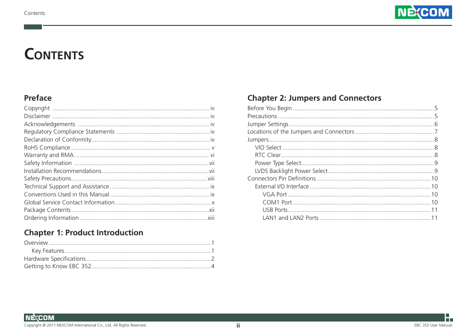 Ontents | NEXCOM EBC 352 User Manual | Page 2 / 68