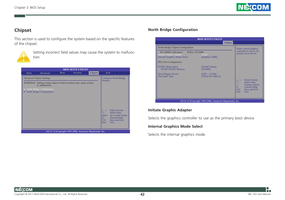 Chipset, North bridge configuration | NEXCOM EBC 352 User Manual | Page 55 / 68