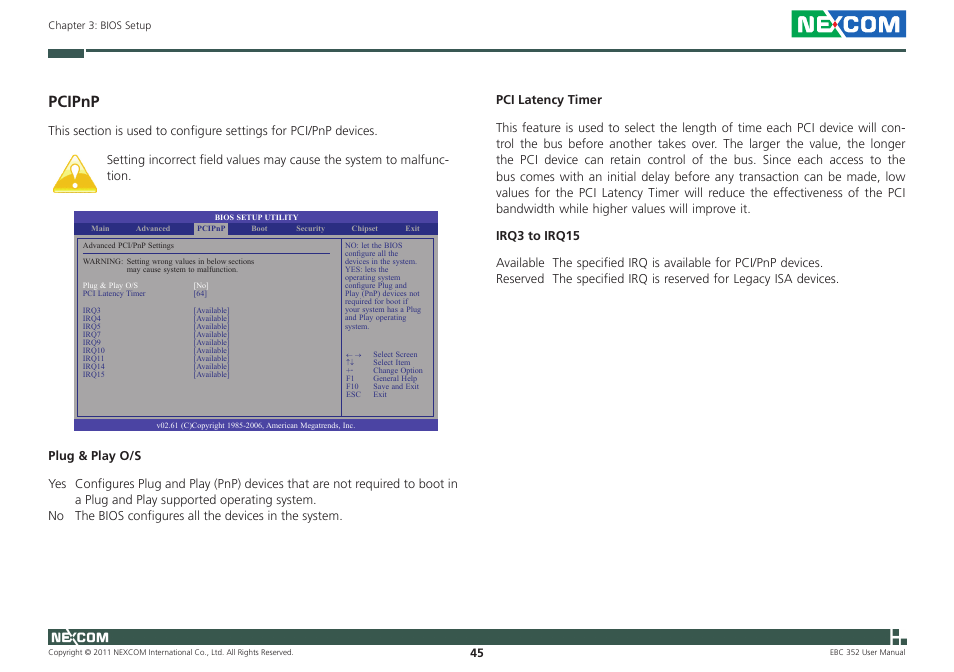 Pcipnp | NEXCOM EBC 352 User Manual | Page 58 / 68