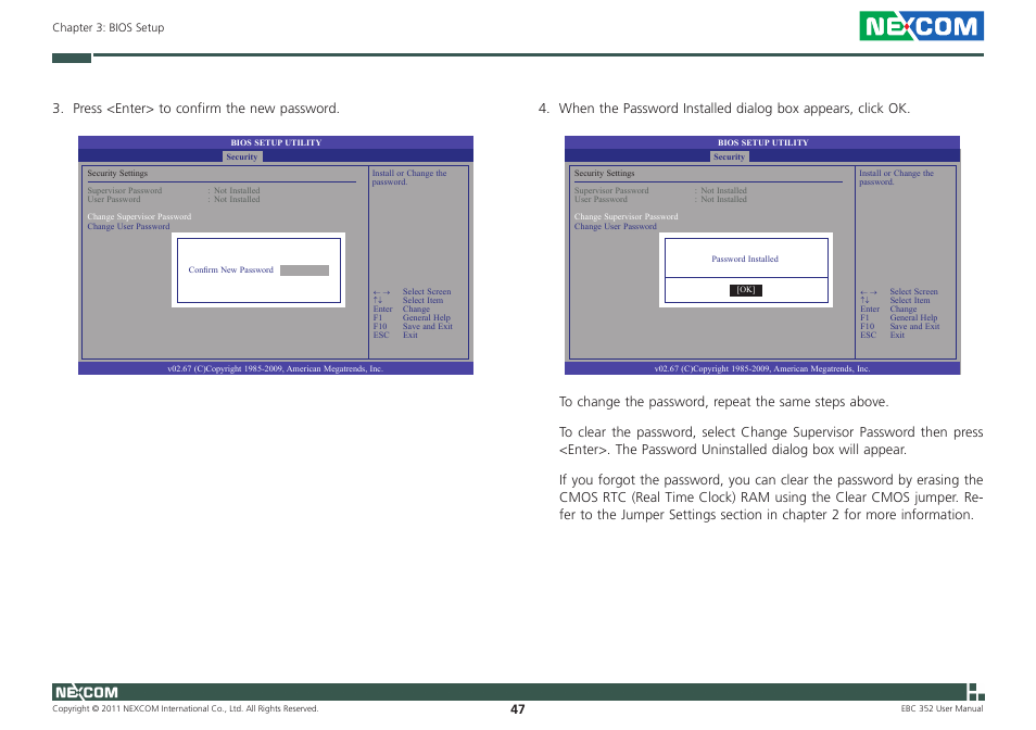 Press <enter> to confirm the new password | NEXCOM EBC 352 User Manual | Page 60 / 68