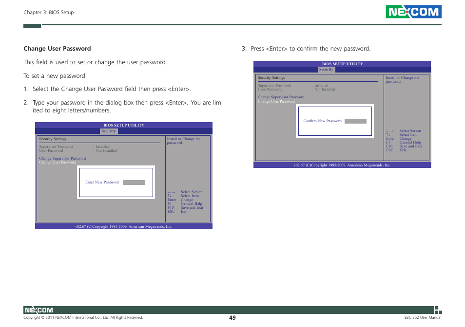 Press <enter> to confirm the new password | NEXCOM EBC 352 User Manual | Page 62 / 68