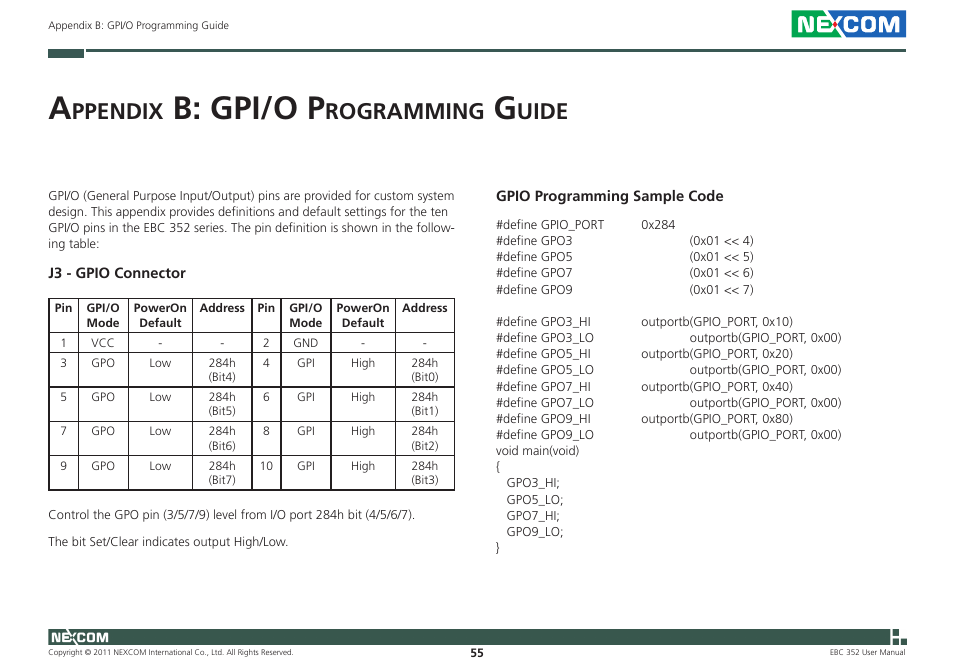 B: gpi/o p, Ppendix, Rogramming | Uide | NEXCOM EBC 352 User Manual | Page 68 / 68