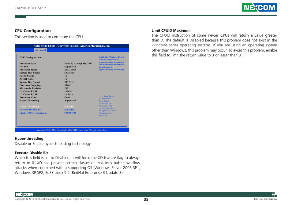 Cpu configuration | NEXCOM EBC 353 User Manual | Page 50 / 62