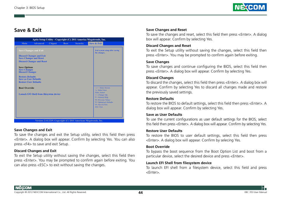 Save & exit | NEXCOM EBC 353 User Manual | Page 59 / 62