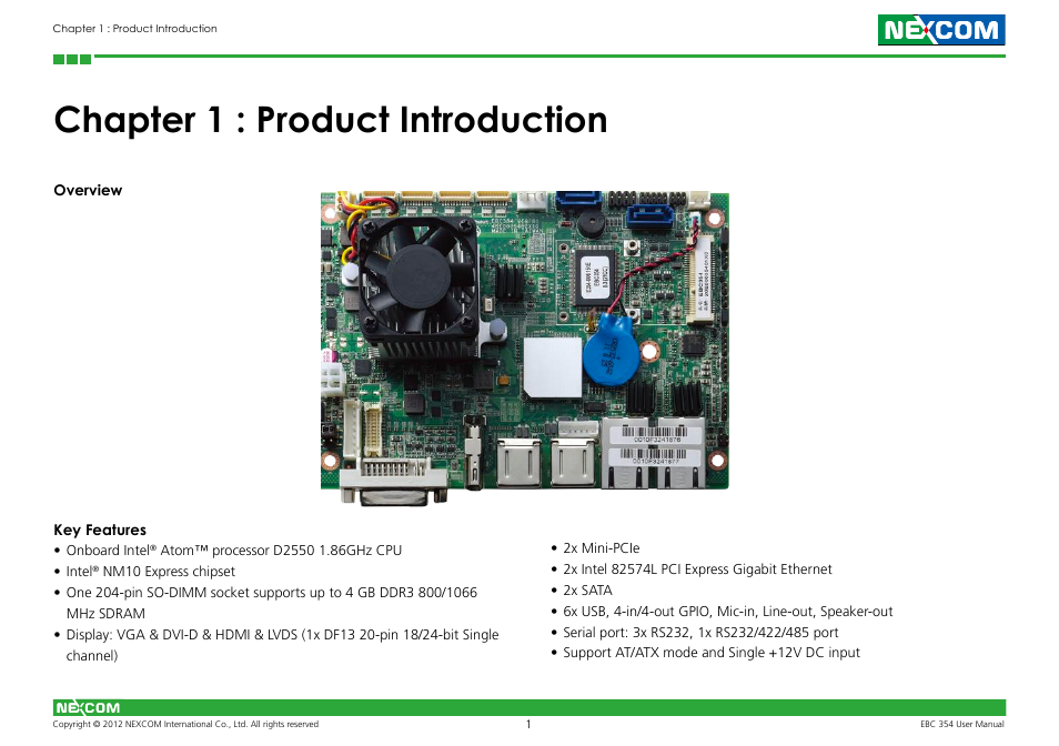 Chapter 1 : product introduction | NEXCOM EBC 354 User Manual | Page 14 / 63