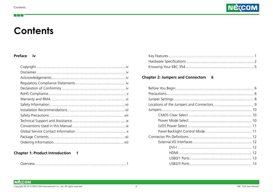 NEXCOM EBC 354 User Manual | Page 2 / 63