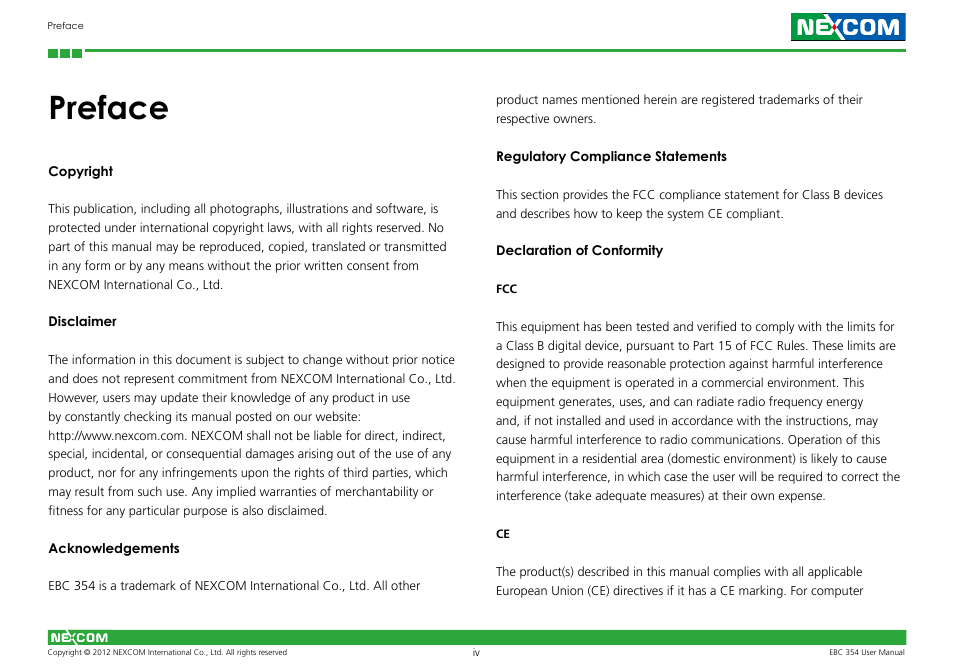 Preface | NEXCOM EBC 354 User Manual | Page 4 / 63