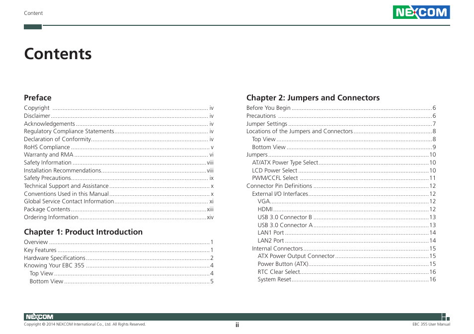 NEXCOM EBC 355 User Manual | Page 2 / 63