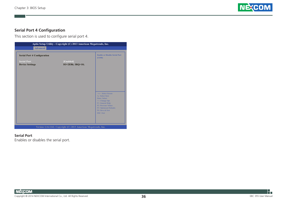 Serial port 4 configuration | NEXCOM EBC 355 User Manual | Page 50 / 63