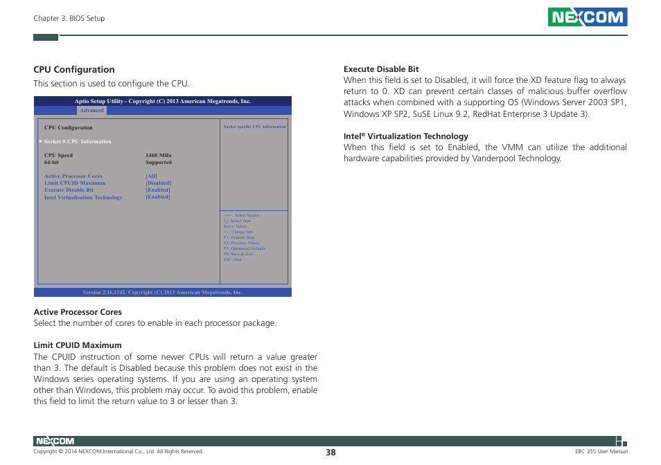Cpu configuration | NEXCOM EBC 355 User Manual | Page 52 / 63