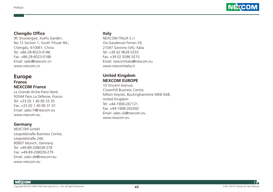 Europe | NEXCOM ICES 254 User Manual | Page 12 / 98