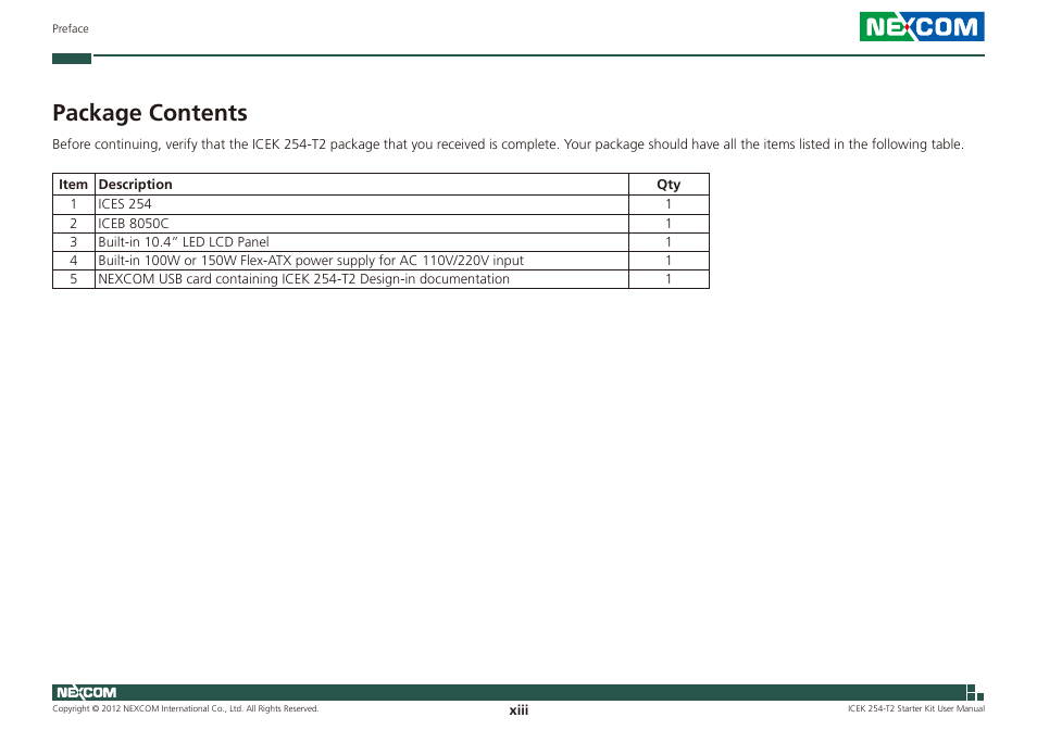 Package contents | NEXCOM ICES 254 User Manual | Page 13 / 98