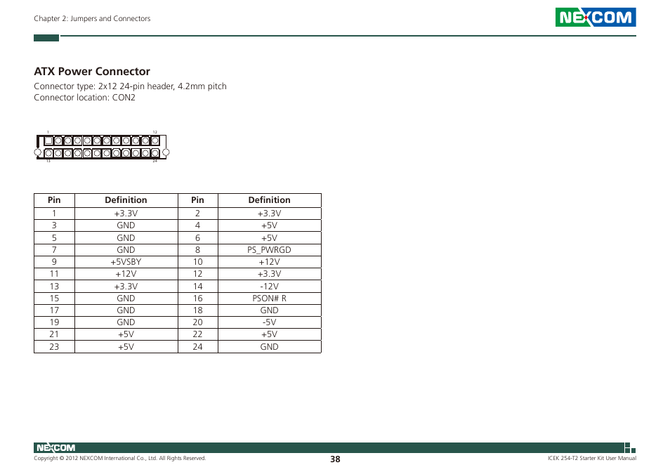 Atx power connector | NEXCOM ICES 254 User Manual | Page 52 / 98