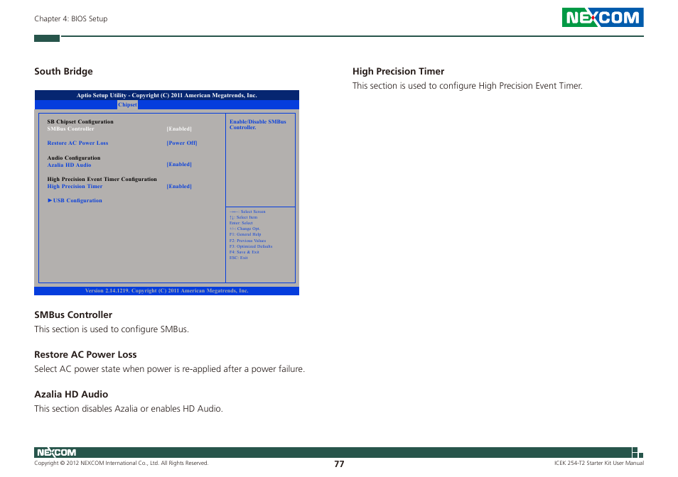South bridge smbus controller, Restore ac power loss, Azalia hd audio | High precision timer | NEXCOM ICES 254 User Manual | Page 91 / 98
