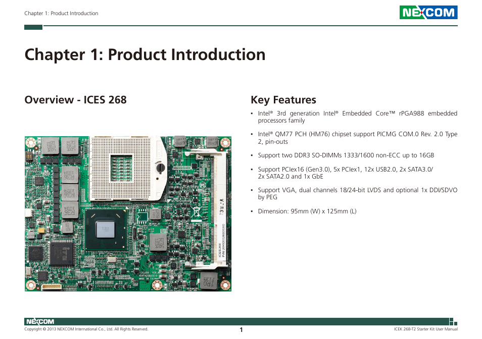 Chapter 1: product introduction, Overview - ices 268 key features, Key features | Overview - ices 268 | NEXCOM ICES 268 User Manual | Page 15 / 96