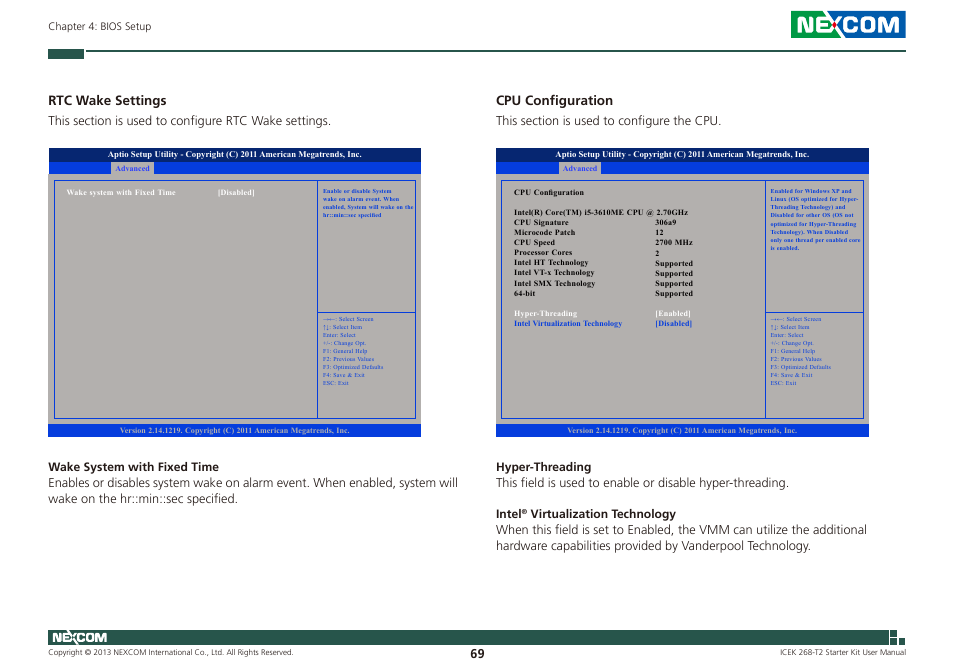 Cpu configuration, Rtc wake settings | NEXCOM ICES 268 User Manual | Page 83 / 96