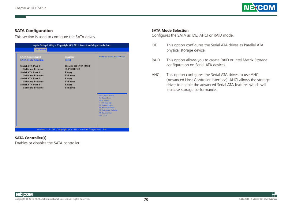 Sata configuration | NEXCOM ICES 268 User Manual | Page 84 / 96