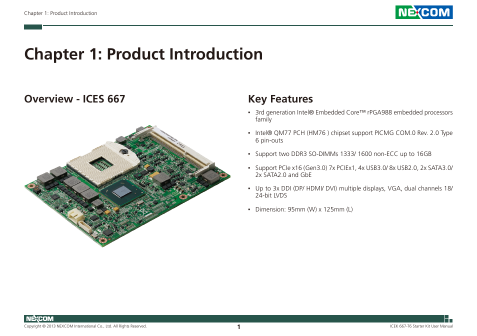 Chapter 1: product introduction, Overview - ices 667 key features, Key features | Overview - ices 667 | NEXCOM ICES 667 User Manual | Page 15 / 100