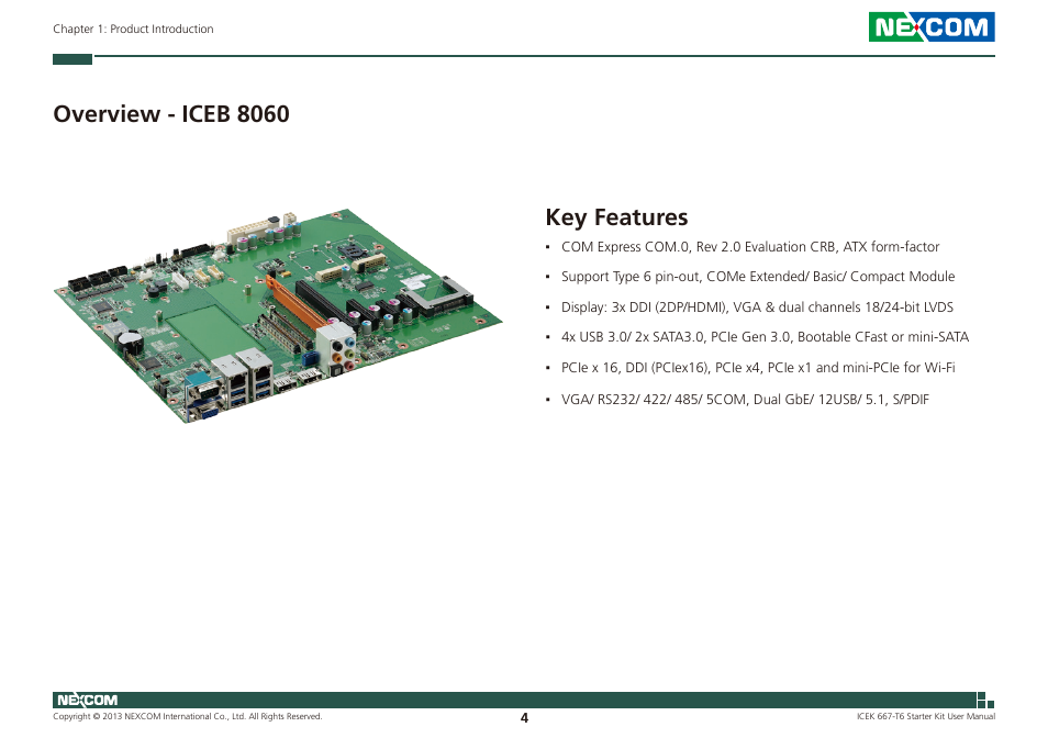 Overview - iceb 8060 key features, Key features, Overview - iceb 8060 | NEXCOM ICES 667 User Manual | Page 18 / 100