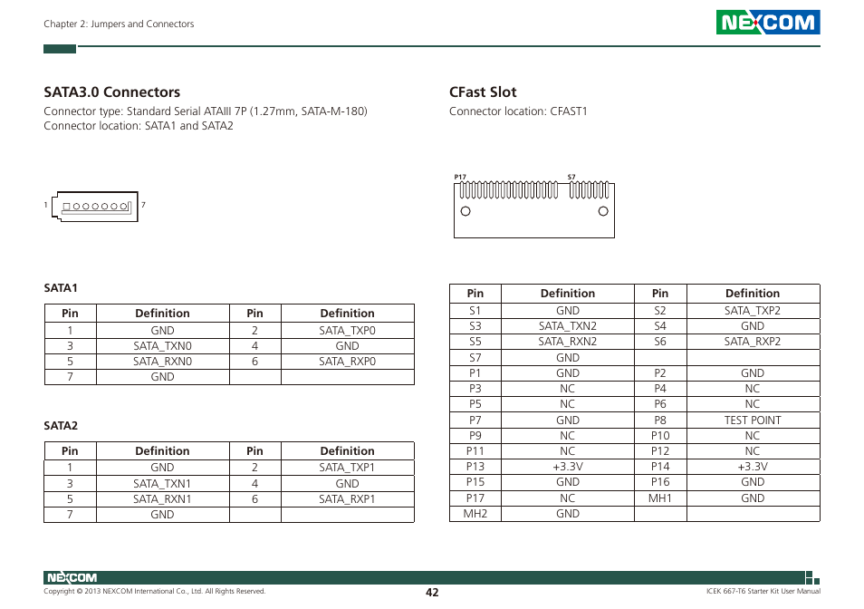 Sata3.0 connectors, Cfast slot | NEXCOM ICES 667 User Manual | Page 56 / 100