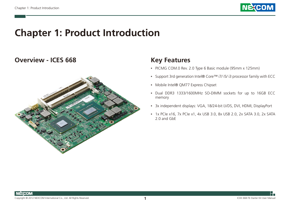 Chapter 1: product introduction, Overview - ices 668 key features, Key features | Overview - ices 668 | NEXCOM ICES 668 User Manual | Page 15 / 105