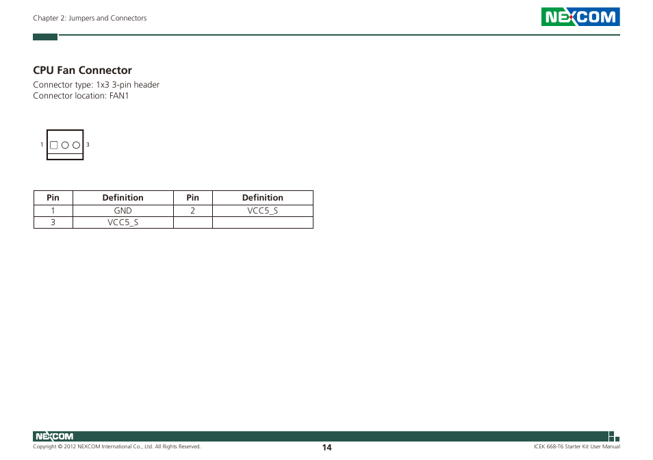 Cpu fan connector | NEXCOM ICES 668 User Manual | Page 28 / 105