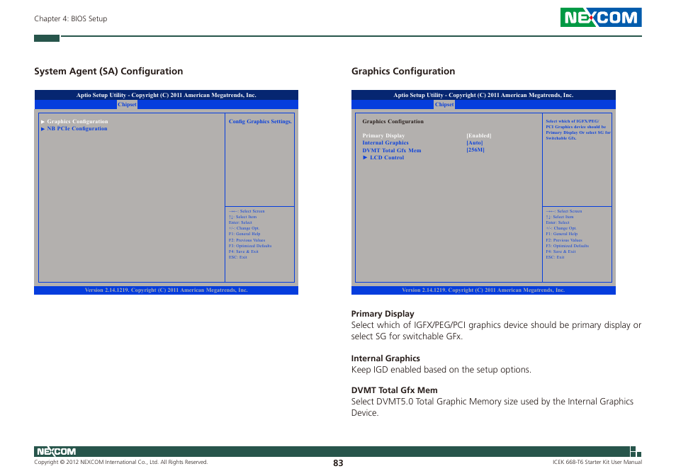 System agent (sa) configuration, Graphics configuration | NEXCOM ICES 668 User Manual | Page 97 / 105