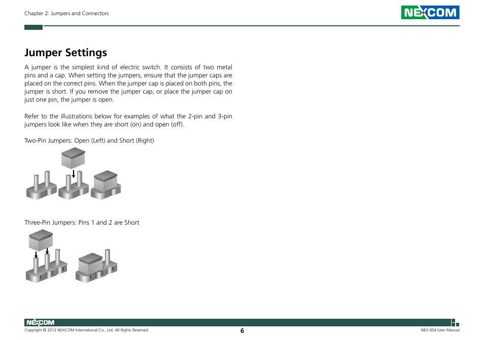 Jumper settings | NEXCOM NEX 604 User Manual | Page 21 / 61