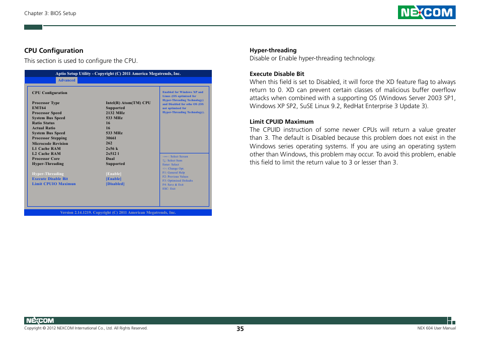 Cpu configuration | NEXCOM NEX 604 User Manual | Page 50 / 61