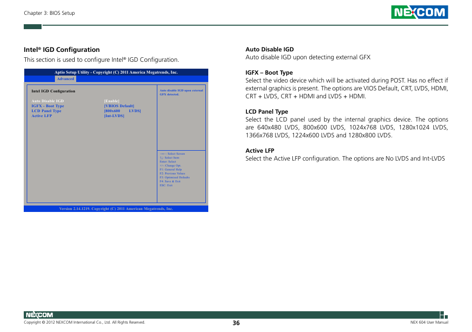 Intel, Igd configuration | NEXCOM NEX 604 User Manual | Page 51 / 61