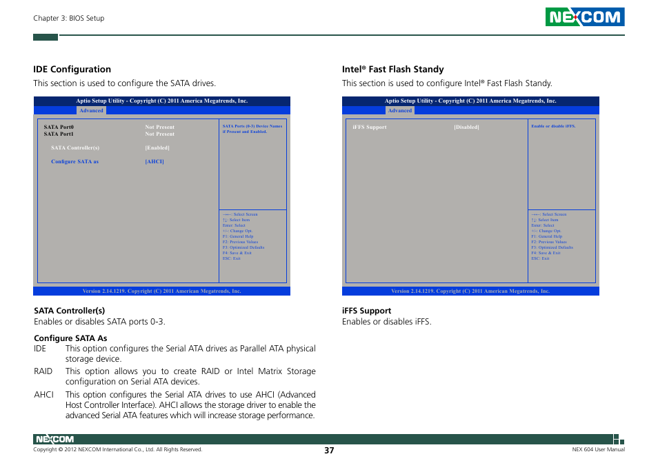 Intel, Fast flash standy, Ide configuration | NEXCOM NEX 604 User Manual | Page 52 / 61