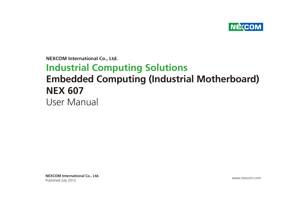 NEXCOM NEX 607 User Manual | 75 pages