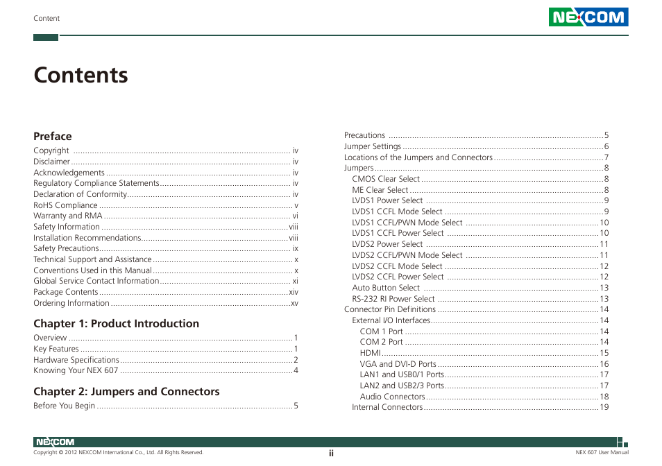 NEXCOM NEX 607 User Manual | Page 2 / 75