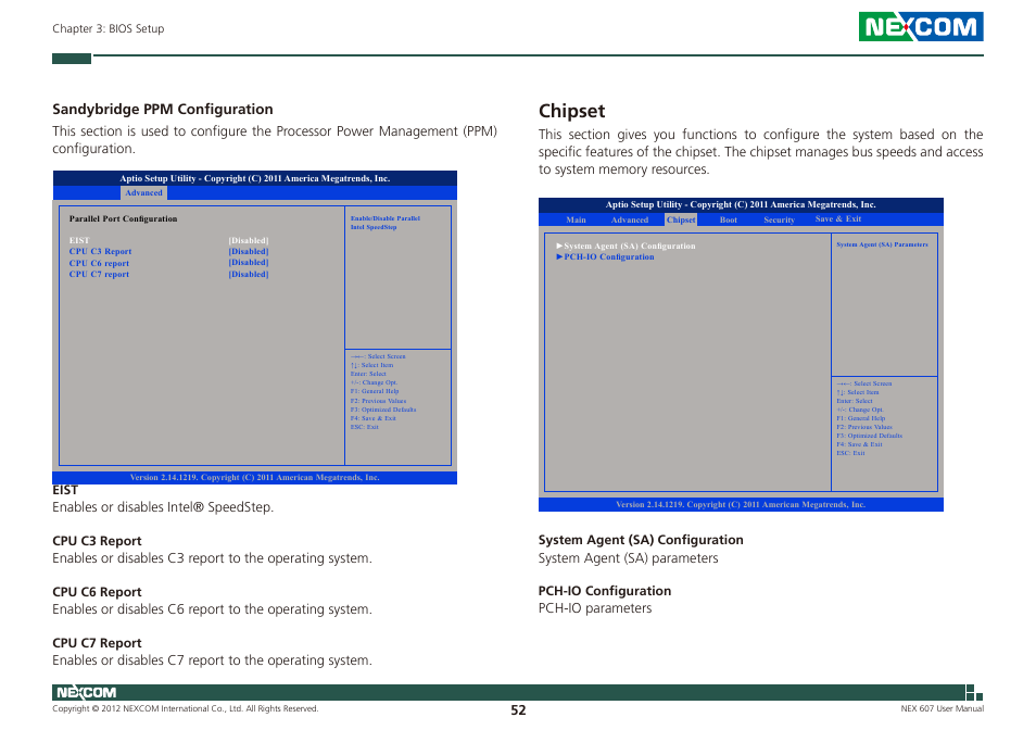 Chipset, Sandybridge ppm configuration | NEXCOM NEX 607 User Manual | Page 67 / 75