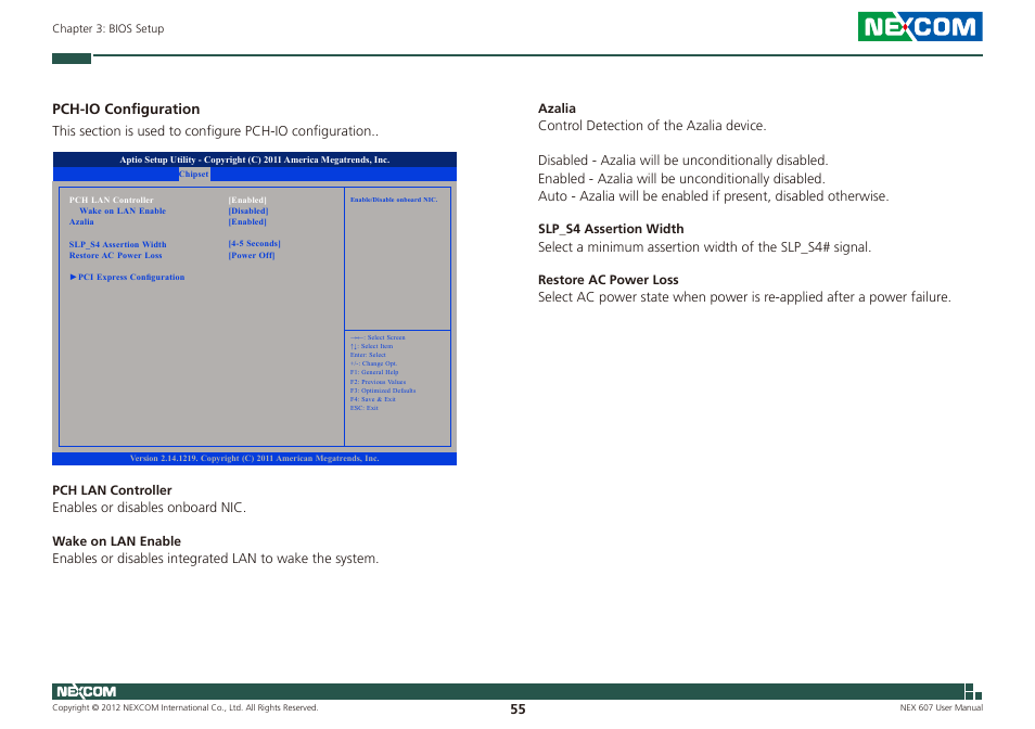 Pch-io configuration | NEXCOM NEX 607 User Manual | Page 70 / 75