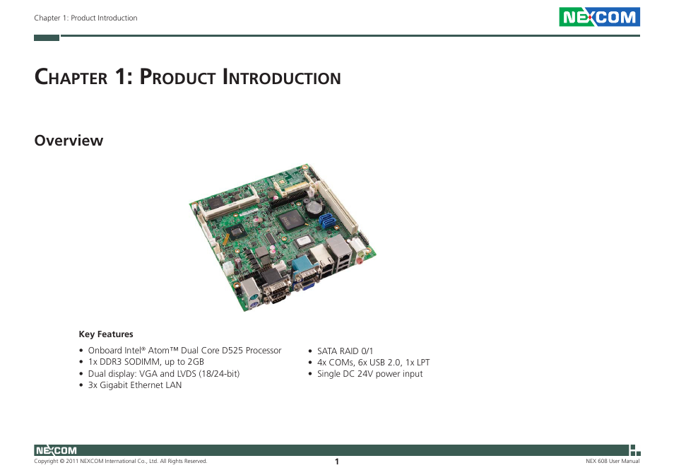 Hapter, Roduct, Ntroduction | Overview | NEXCOM NEX 608 User Manual | Page 14 / 67