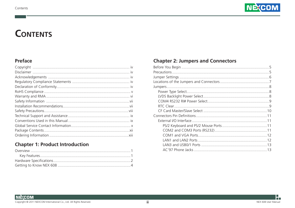 Ontents | NEXCOM NEX 608 User Manual | Page 2 / 67