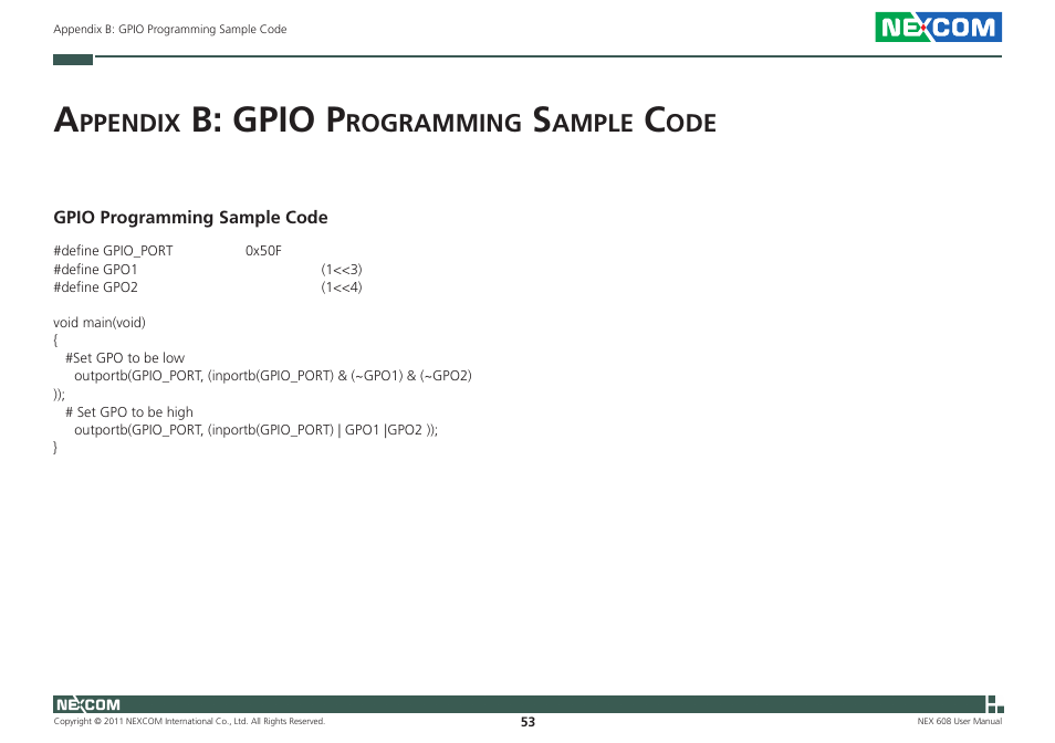 B: gpio p, Ppendix, Rogramming | Ample | NEXCOM NEX 608 User Manual | Page 66 / 67