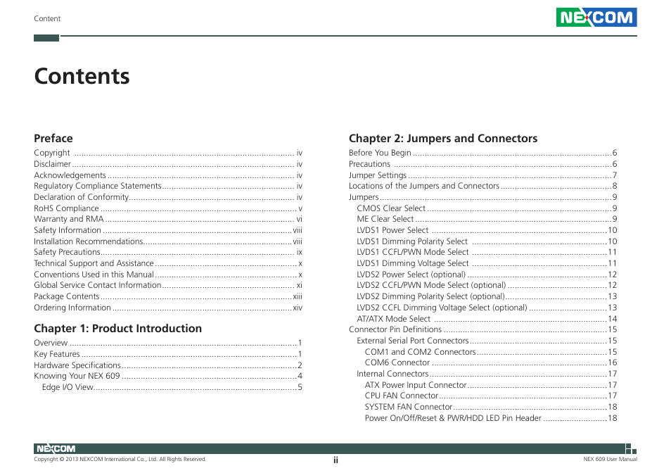 NEXCOM NEX 609 User Manual | Page 2 / 61