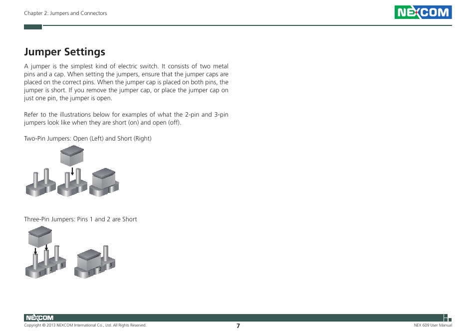 Jumper settings | NEXCOM NEX 609 User Manual | Page 21 / 61