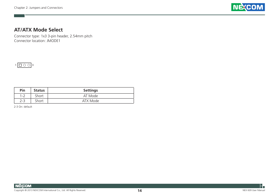 At/atx mode select | NEXCOM NEX 609 User Manual | Page 28 / 61