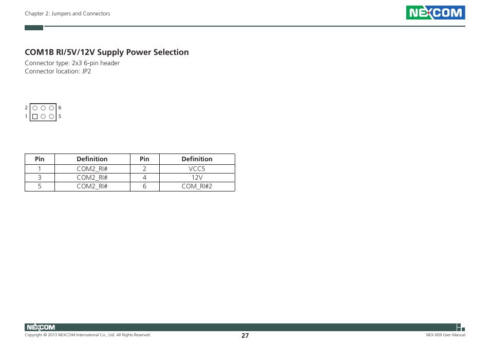 Com1b ri/5v/12v supply power selection | NEXCOM NEX 609 User Manual | Page 41 / 61