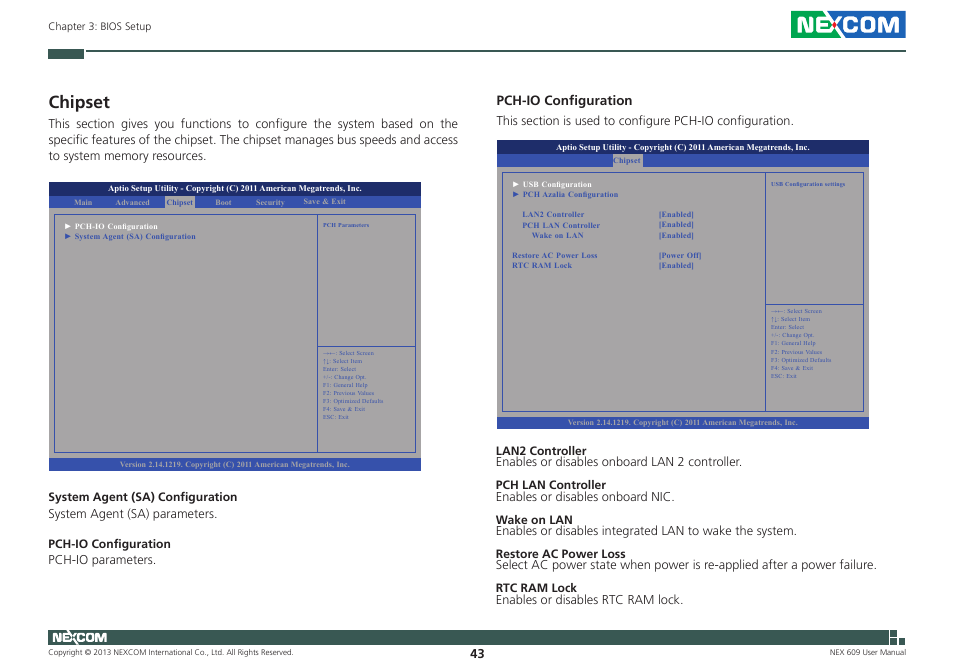 Chipset, Pch-io configuration | NEXCOM NEX 609 User Manual | Page 57 / 61